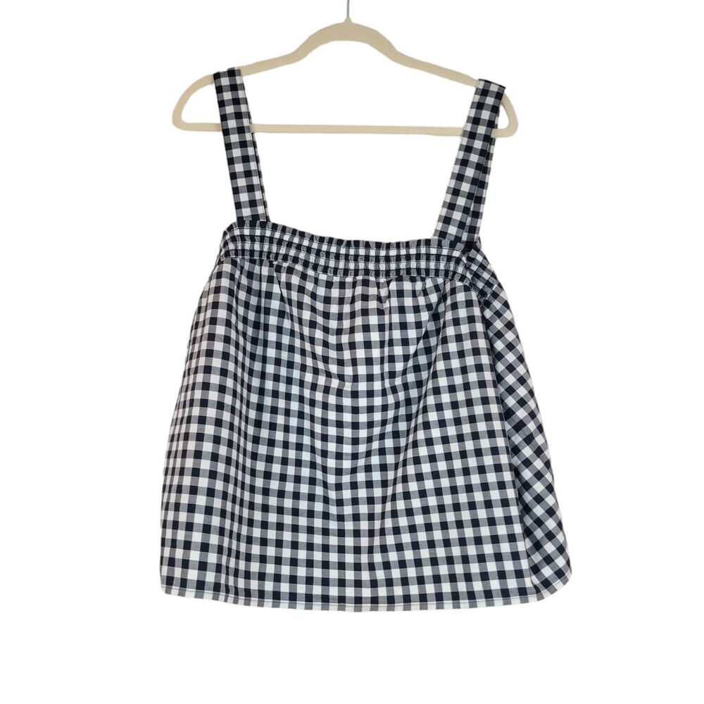 J Crew Black White Gingham Square Neck Smocked Tank Top size 2X 100% Cotton NWT